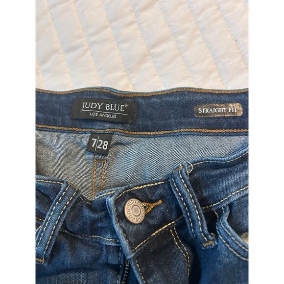 Judy Blue Distressed Straight Fit Jeans Women’s 7/28 Medium Wash Stretch Denim - Picture 4 of 4